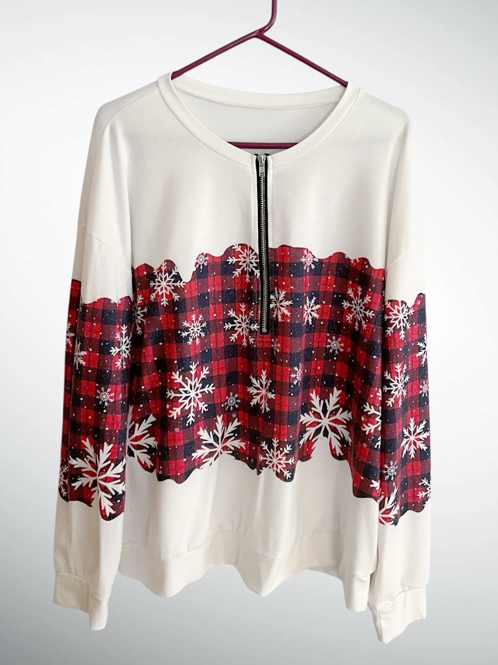 Pullover Snowflake Sweater Unbranded Zip Neck Long Sleeves